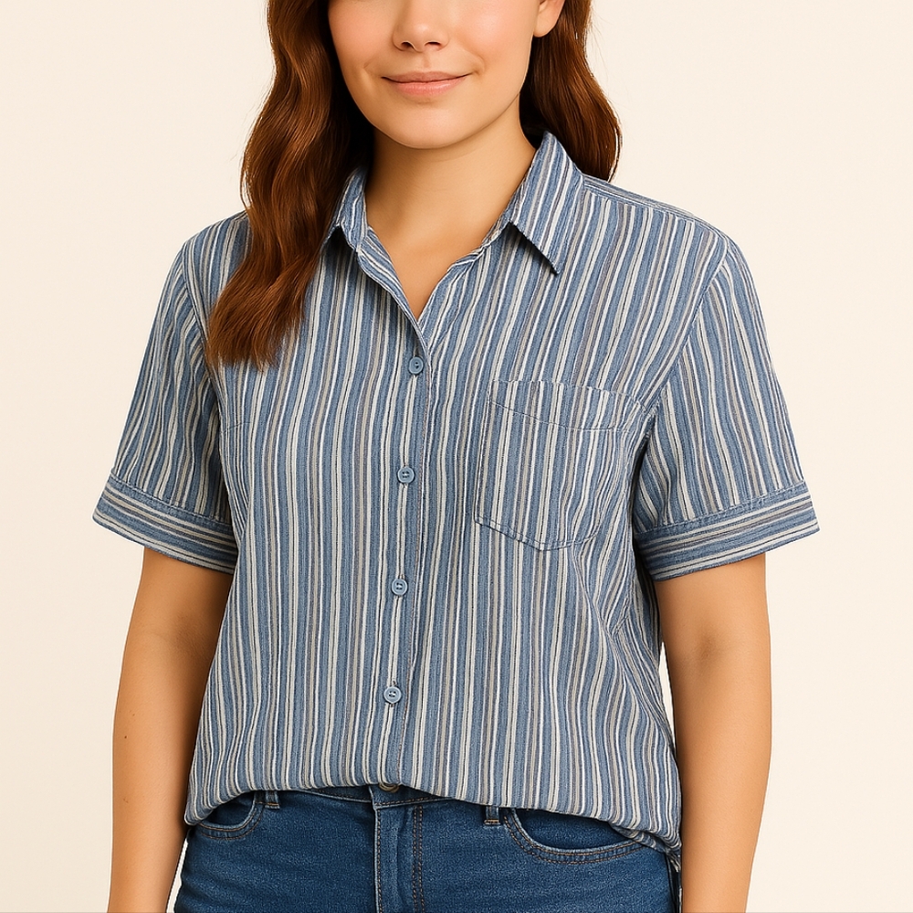 ENVISION STUDIO Blue and White Striped Button Down Shirt